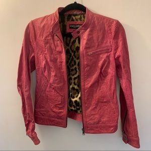 Dolce & Gabbana Leather Jacket pink with cheetah inside size small